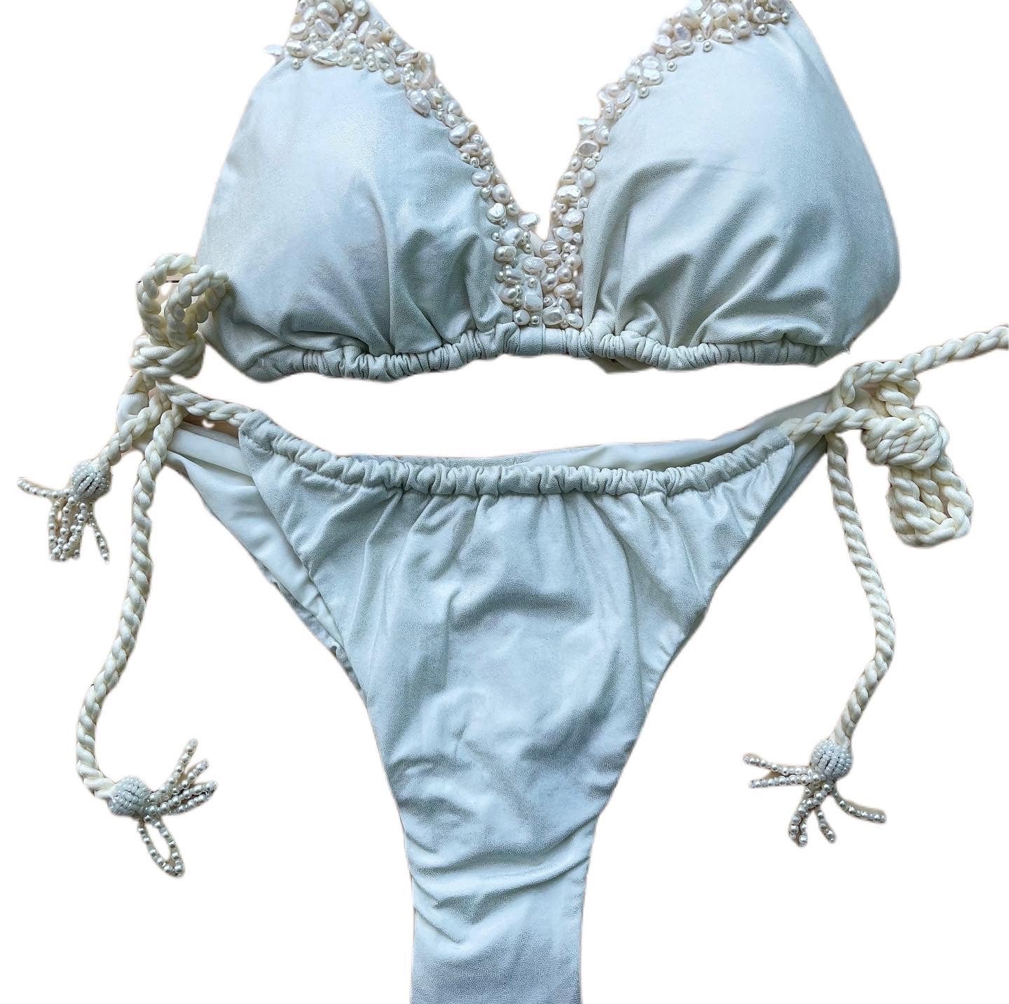 Seaside Shimmer Pearl Embellished Bikini Set